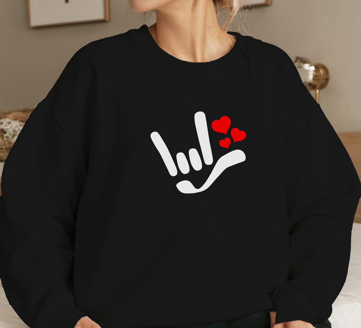 ASL i love you sweatshirt, Cute heart sweater, love crewneck sweatshirt, valentines day gift sweater.