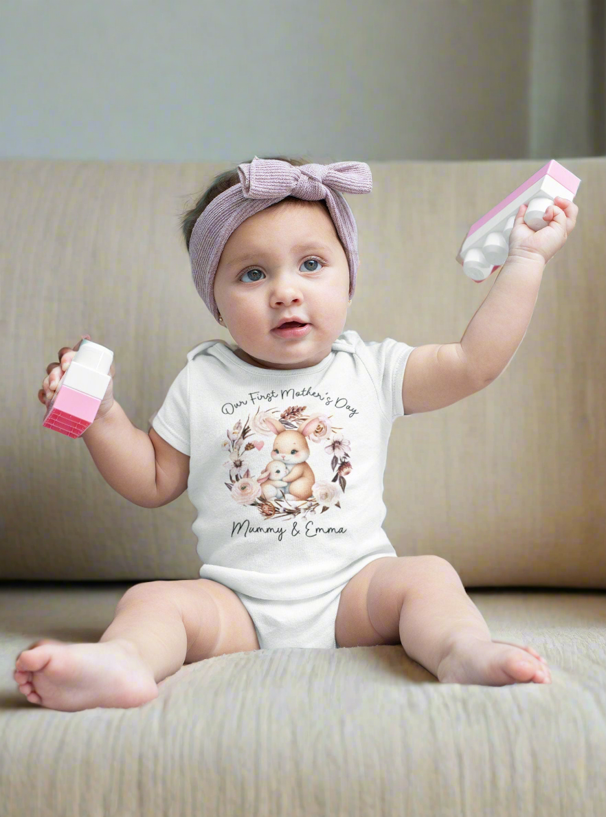 First mother's day baby Onesie® Personalized Mother's day baby Onesie®, Mothers day baby outfit. Bunny newborn baby gift.