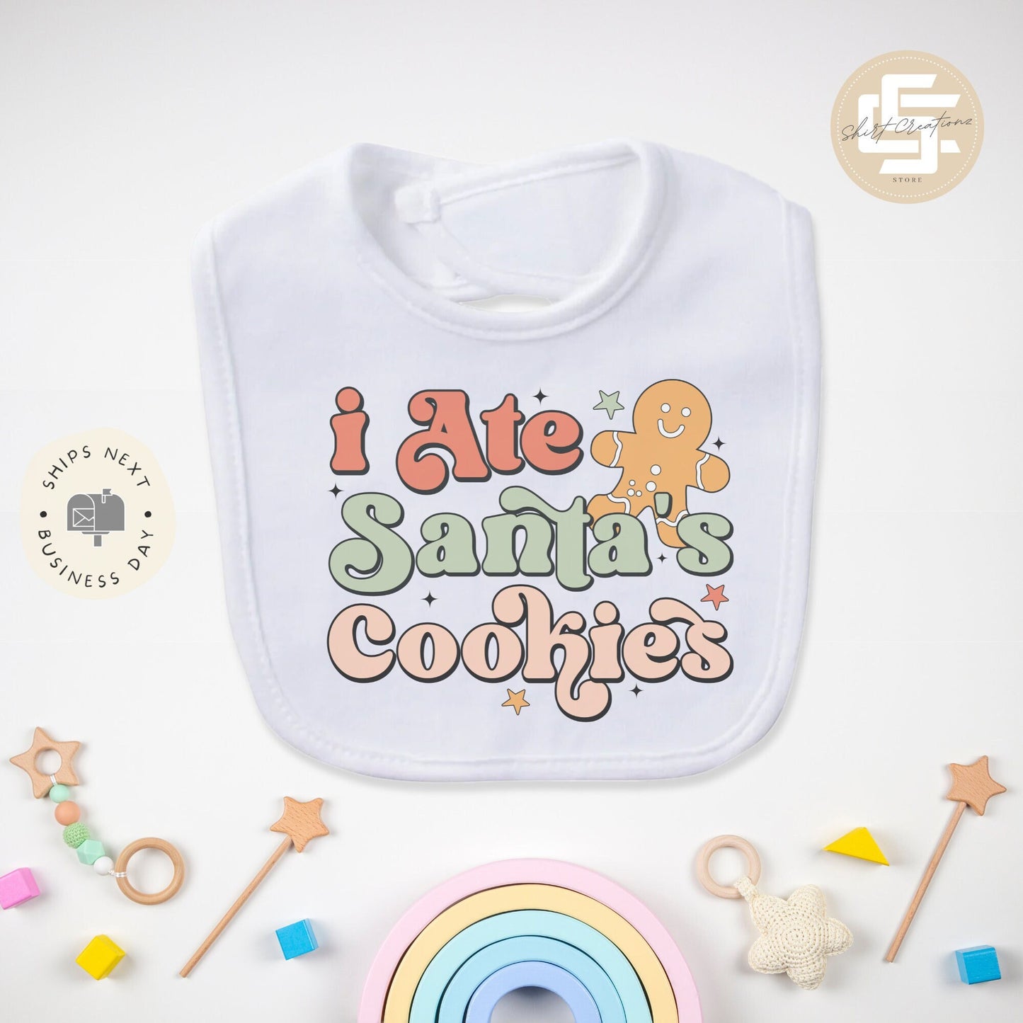 I ate Santa's cookies bib, Christmas bib, Santa's cookies dribbler bib, Christmas baby gift, Baby shower gift.