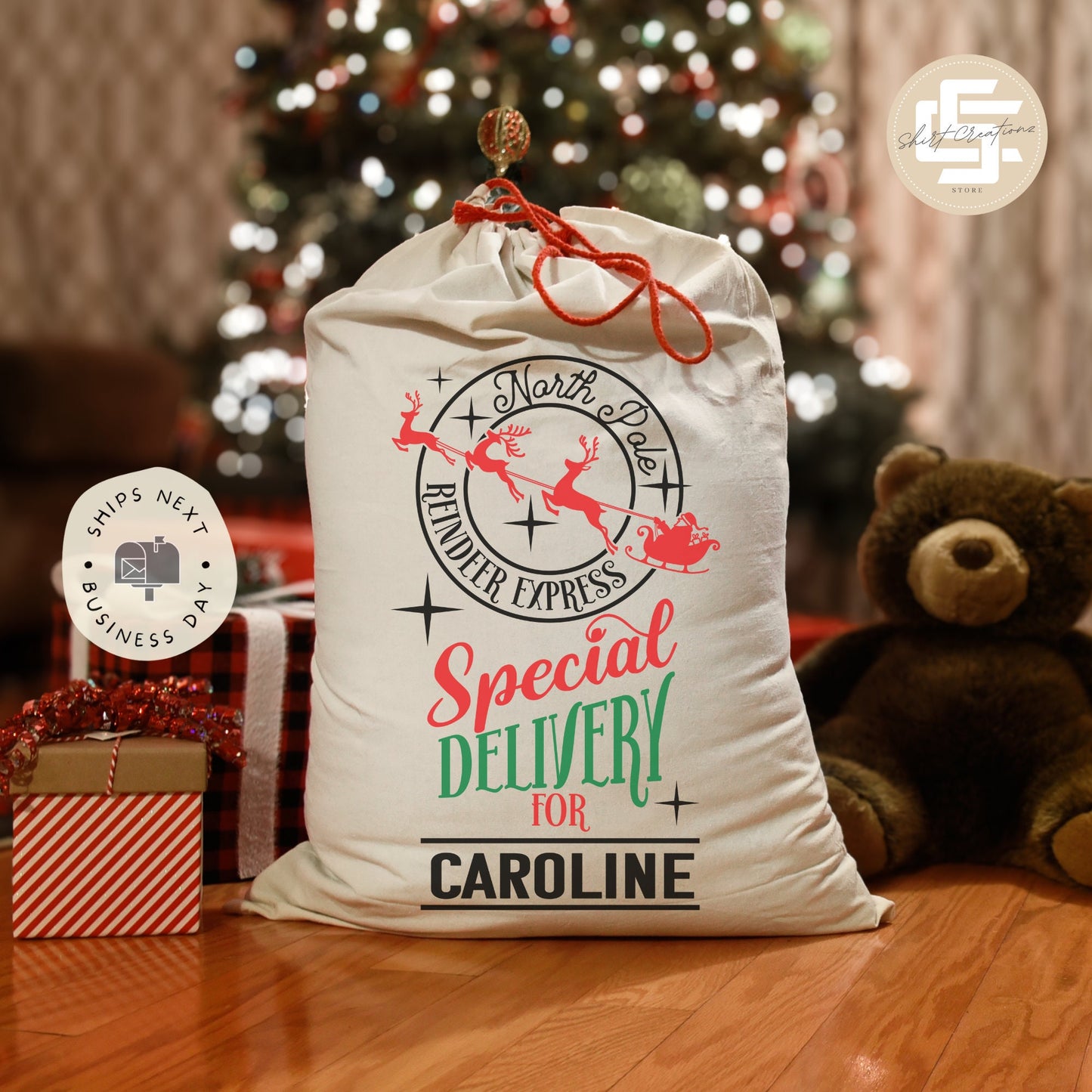 Personalized name Santa Sack, Christmas Bags with Name, Custom name North Pole Reindeer express delivery Sack,Christmas Gift For Kid