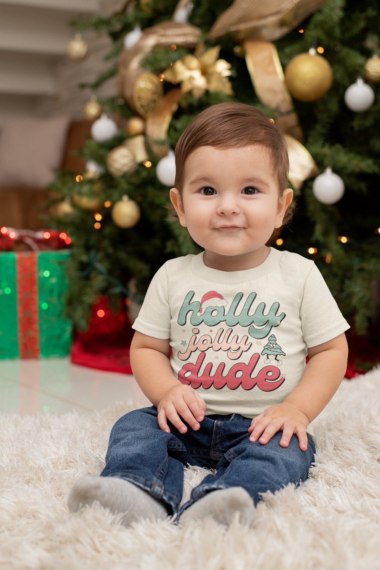 Holly jolly dude Toddler TShirt, Christmas kids shirt, Holly Jolly natural toddler Tee.