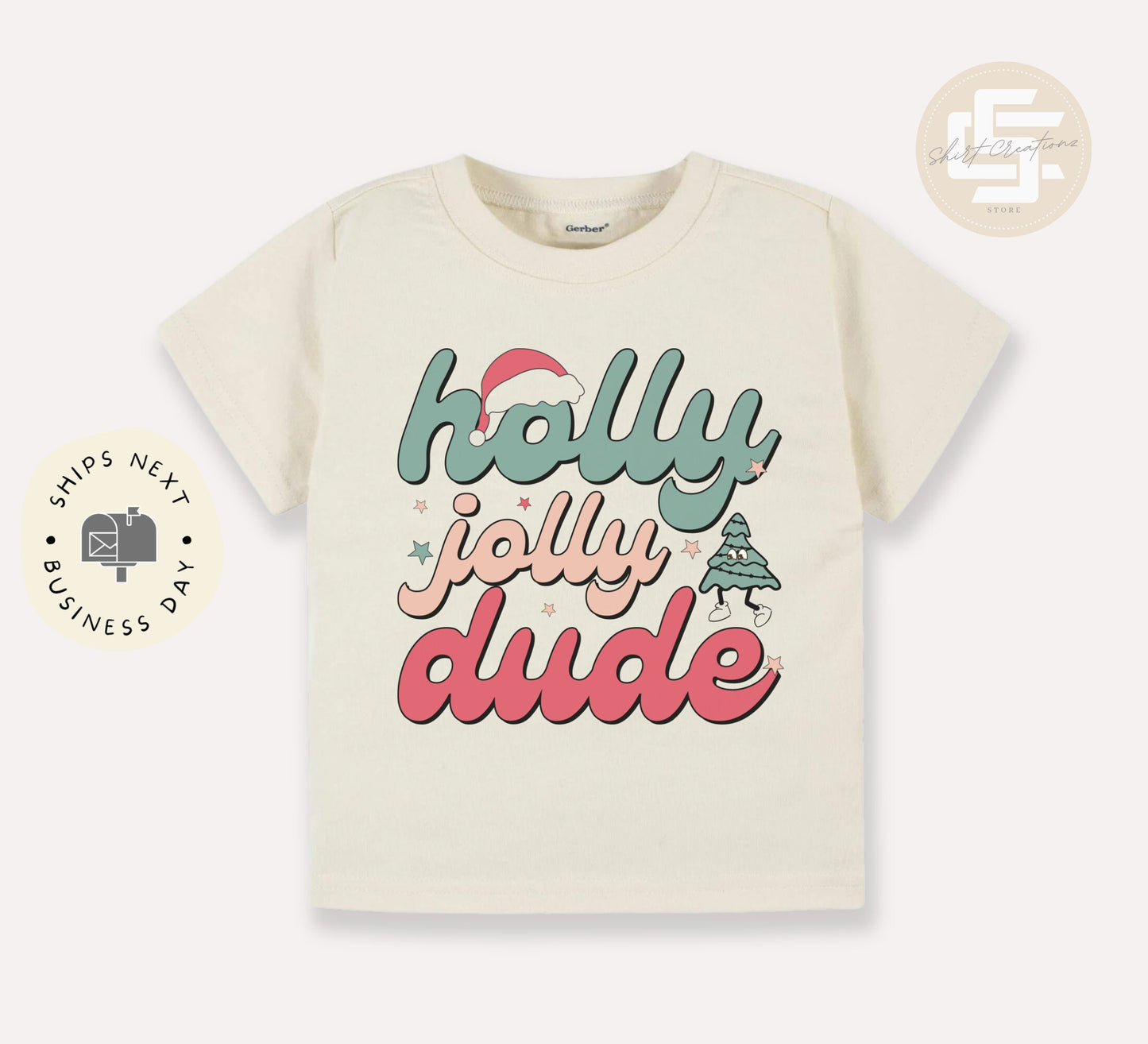 Holly jolly dude Toddler TShirt, Christmas kids shirt, Holly Jolly natural toddler Tee.