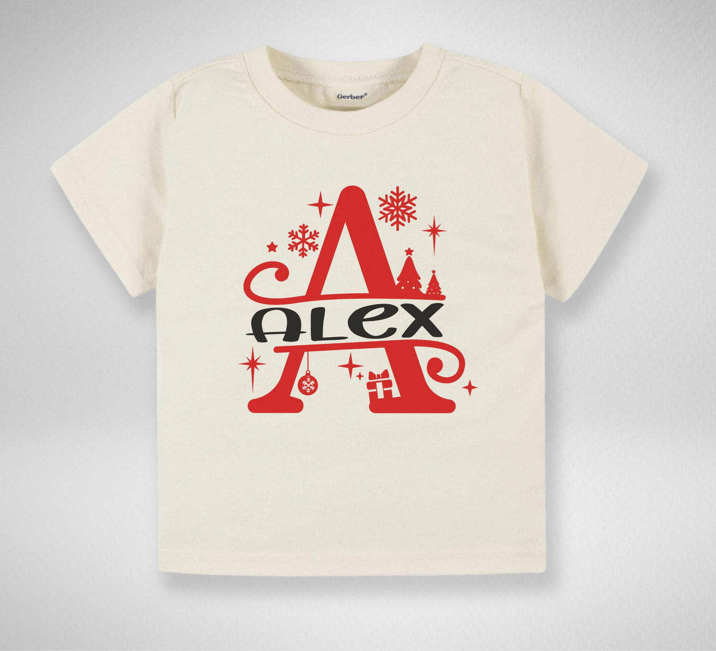 Christmas monogram Toddler TShirt, Personalized Christmas kids shirt, custom name natural toddler Tee.