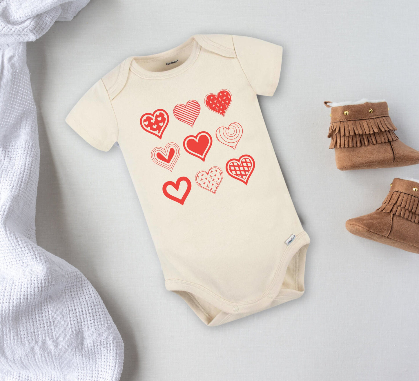 Heart Valentines Onesie® - Vday baby Onesie®, Cute Valentine's day Onesie®, baby's first Valentine body suit, heart baby bodysuit.