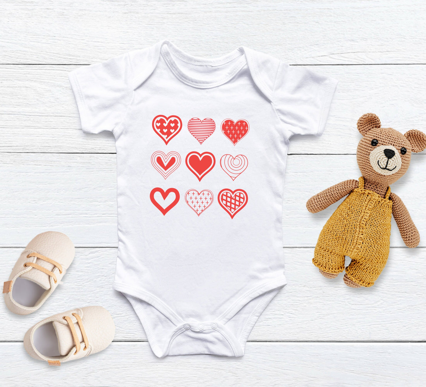 Heart Valentines Onesie® - Vday baby Onesie®, Cute Valentine's day Onesie®, baby's first Valentine body suit, heart baby bodysuit.