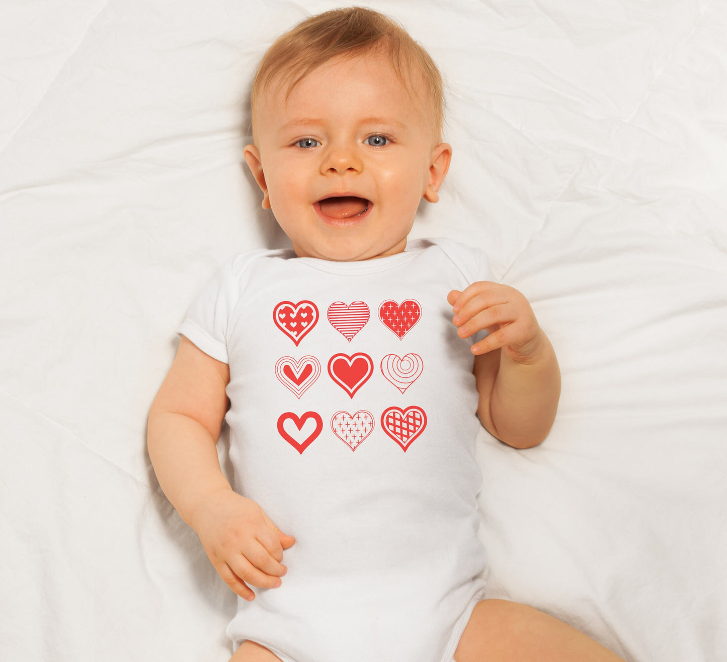 Heart Valentines Onesie® - Vday baby Onesie®, Cute Valentine's day Onesie®, baby's first Valentine body suit, heart baby bodysuit.