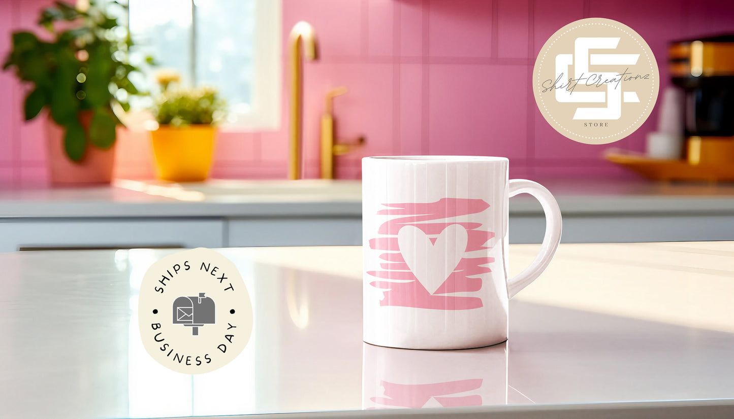 Pink Heart Mug, Valentine day mug Gift, coffee Mug self love, galentine day gift.
