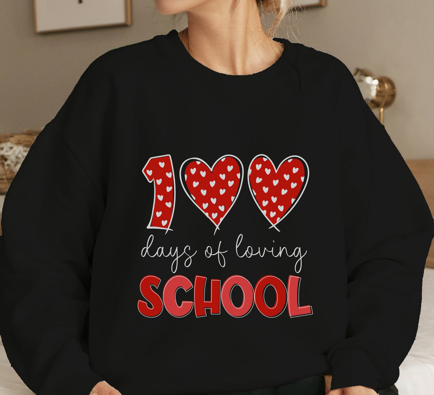 100 days of loving school sweatshirt, 100 days of school sweater, 100 days of school heart crewneck sweatshirt, valentines gift sweater.