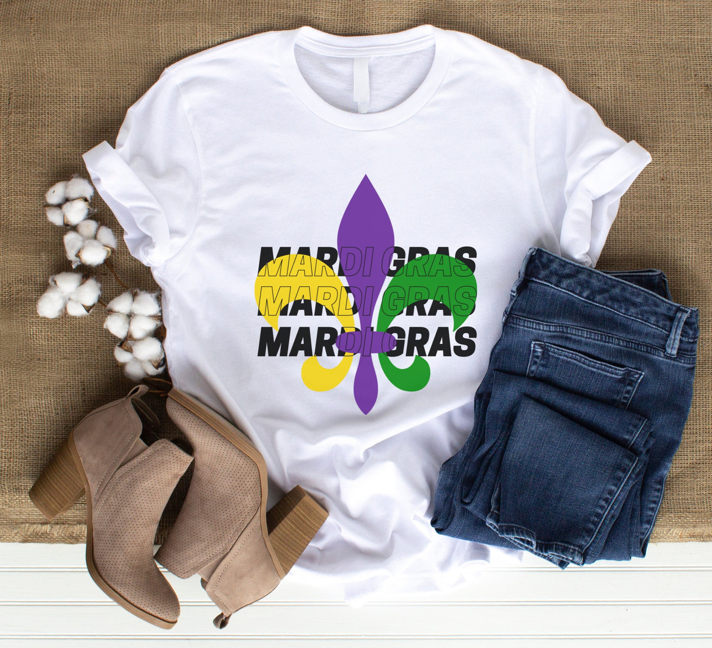 Mardi gras T-Shirt, beads parade tee shirt, Fleur De Lis shirt, Mardi T-shirt, cream tee shirt.