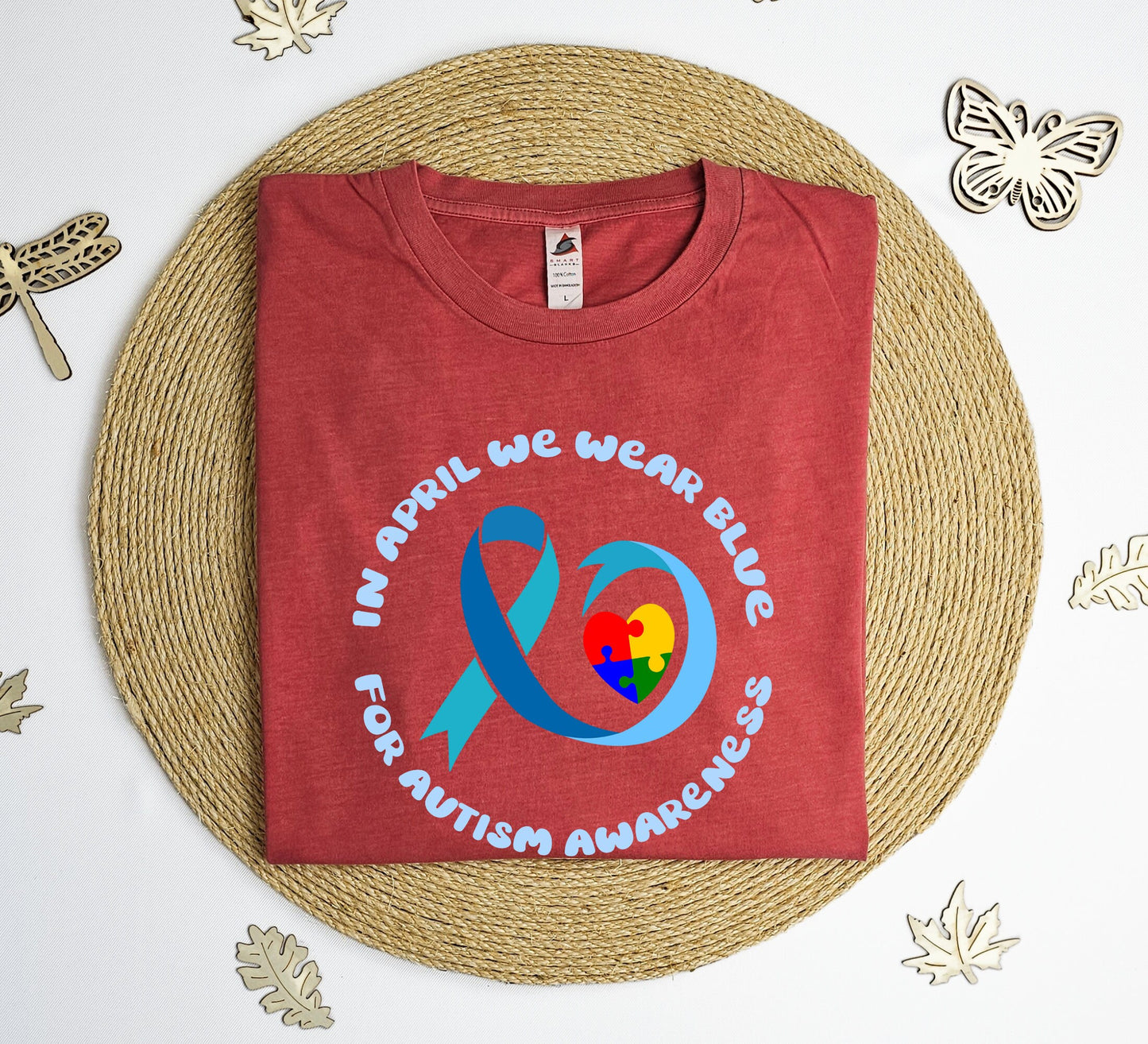 In April we wear blue Vintage T-Shirt, Autism awareness tee shirt, Blue autism T-shirt, Blue ribbon tee shirt.