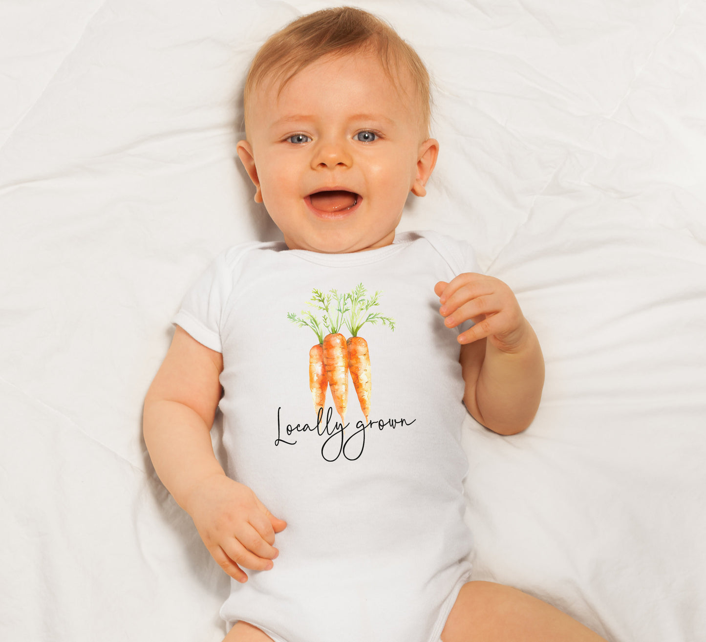 Locally grown Baby Onesie® farmer baby Onesie®, Little farmer newborn bodysuit. Carrot newborn baby gift.