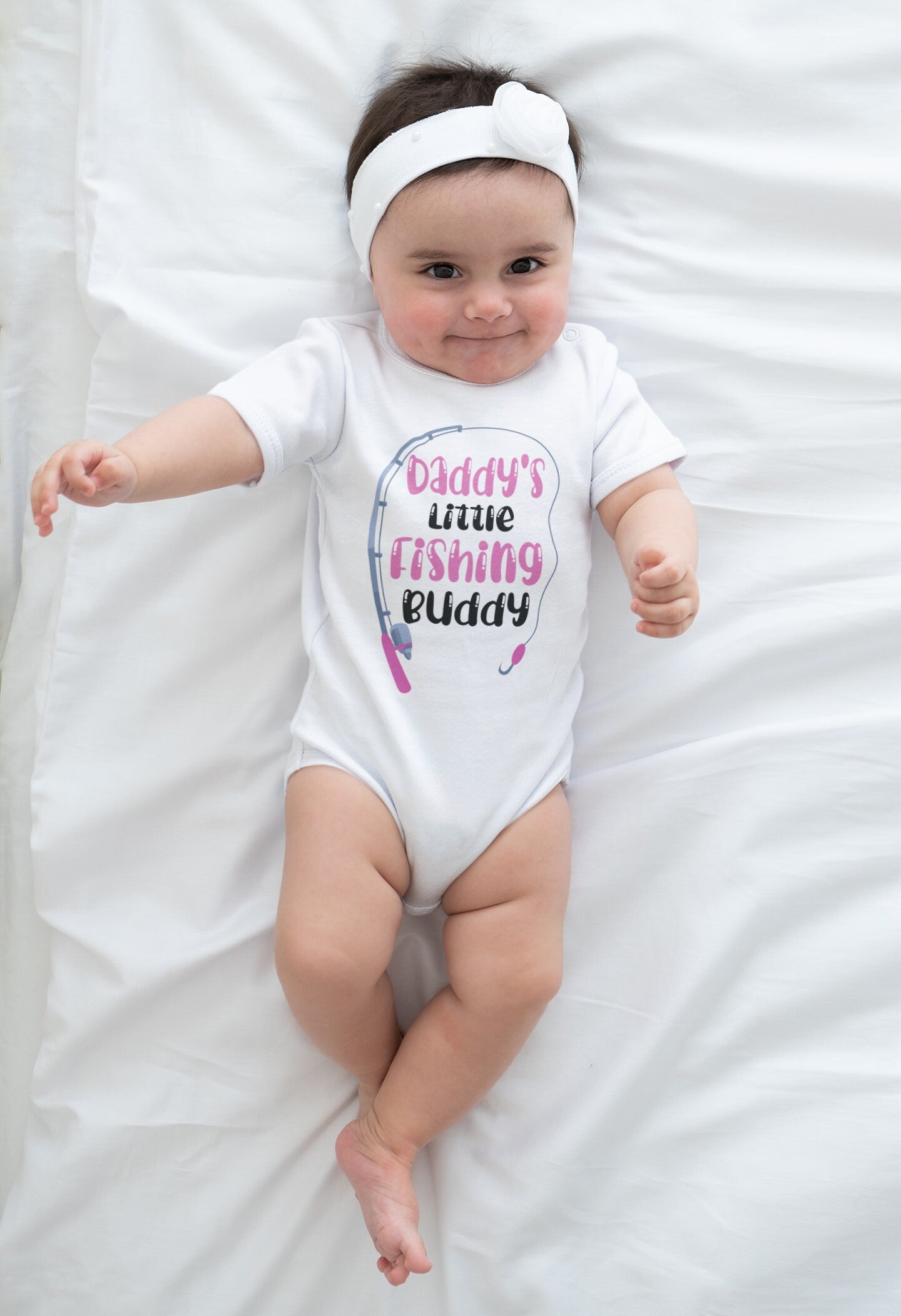Daddy's fishing buddy baby girl Onesie® fishing baby girl Onesie®, cute pink daddy's girl newborn body suit. newborn baby gift.