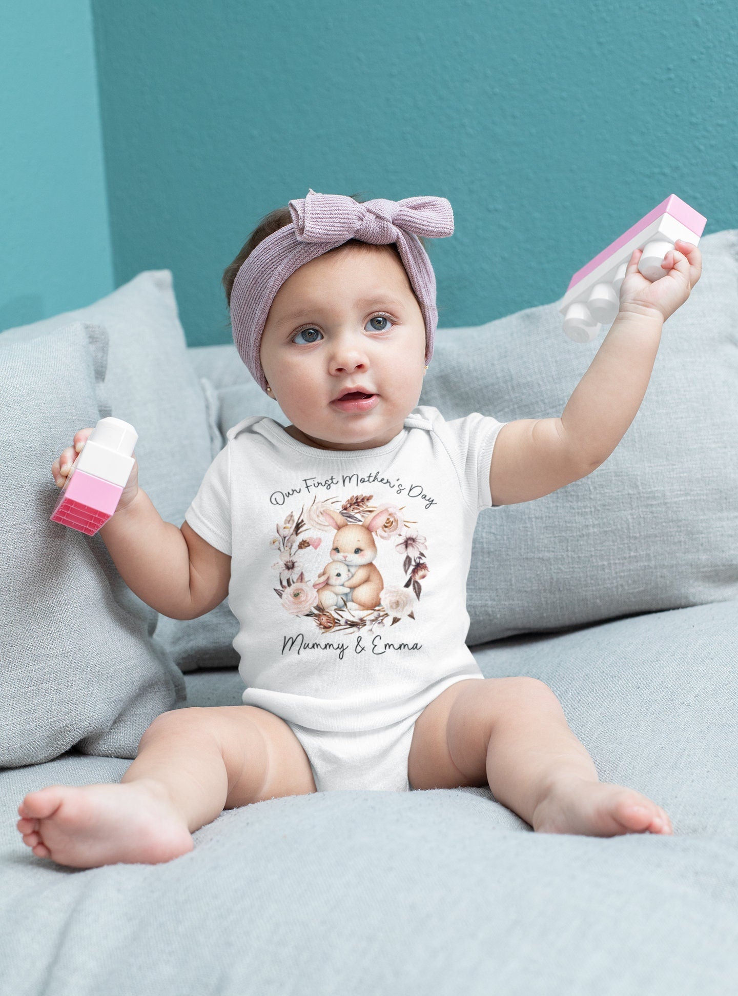 First mother's day baby Onesie® Personalized Mother's day baby Onesie®, Mothers day baby outfit. Bunny newborn baby gift.