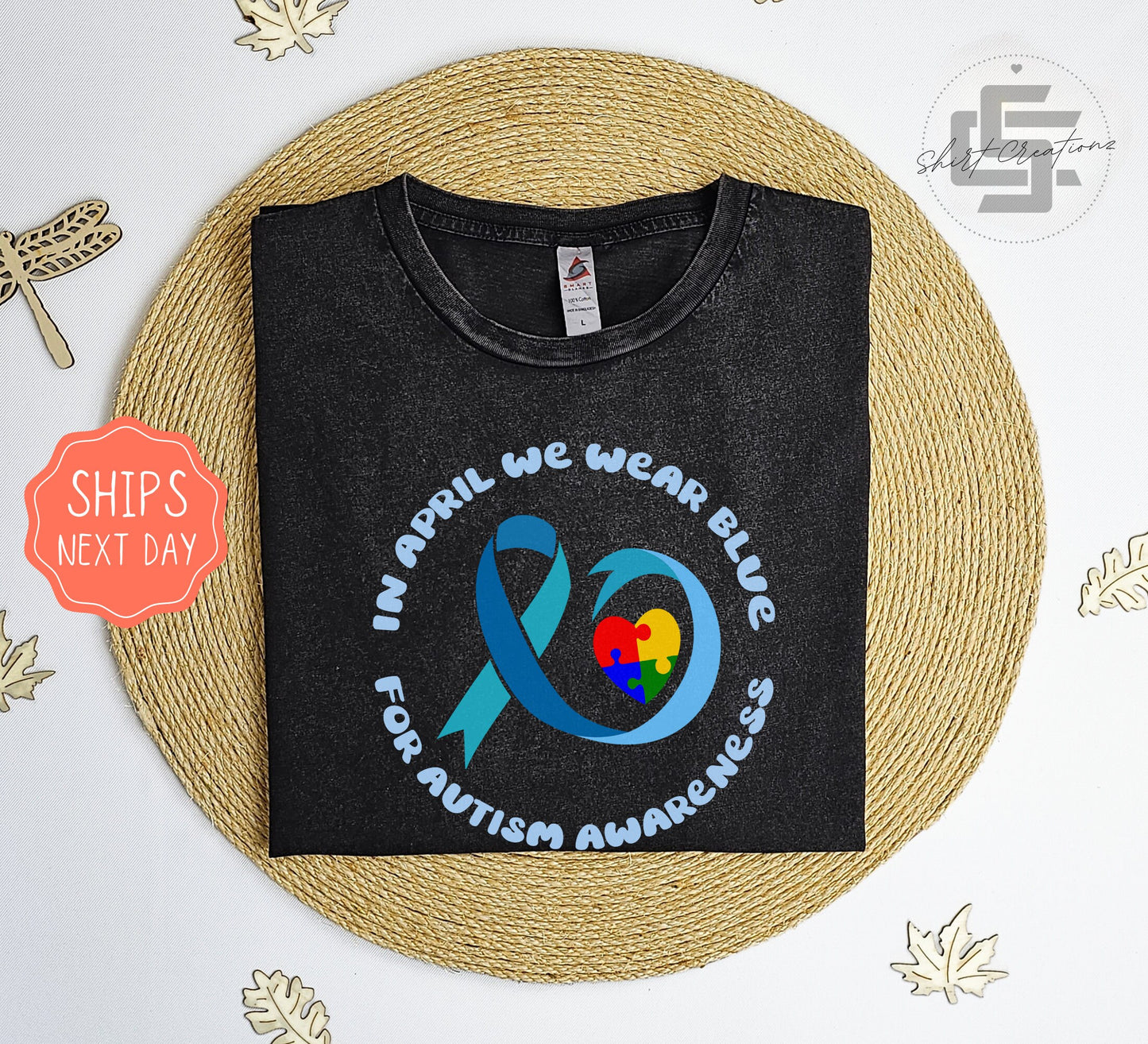 In April we wear blue Vintage T-Shirt, Autism awareness tee shirt, Blue autism T-shirt, Blue ribbon tee shirt.
