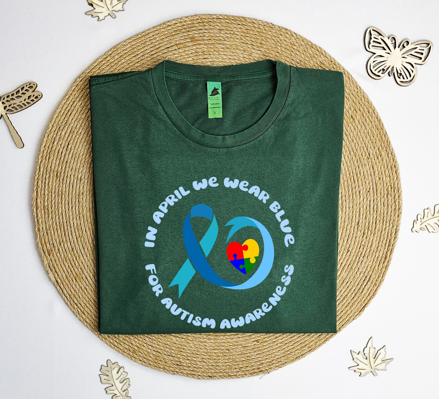 In April we wear blue Vintage T-Shirt, Autism awareness tee shirt, Blue autism T-shirt, Blue ribbon tee shirt.