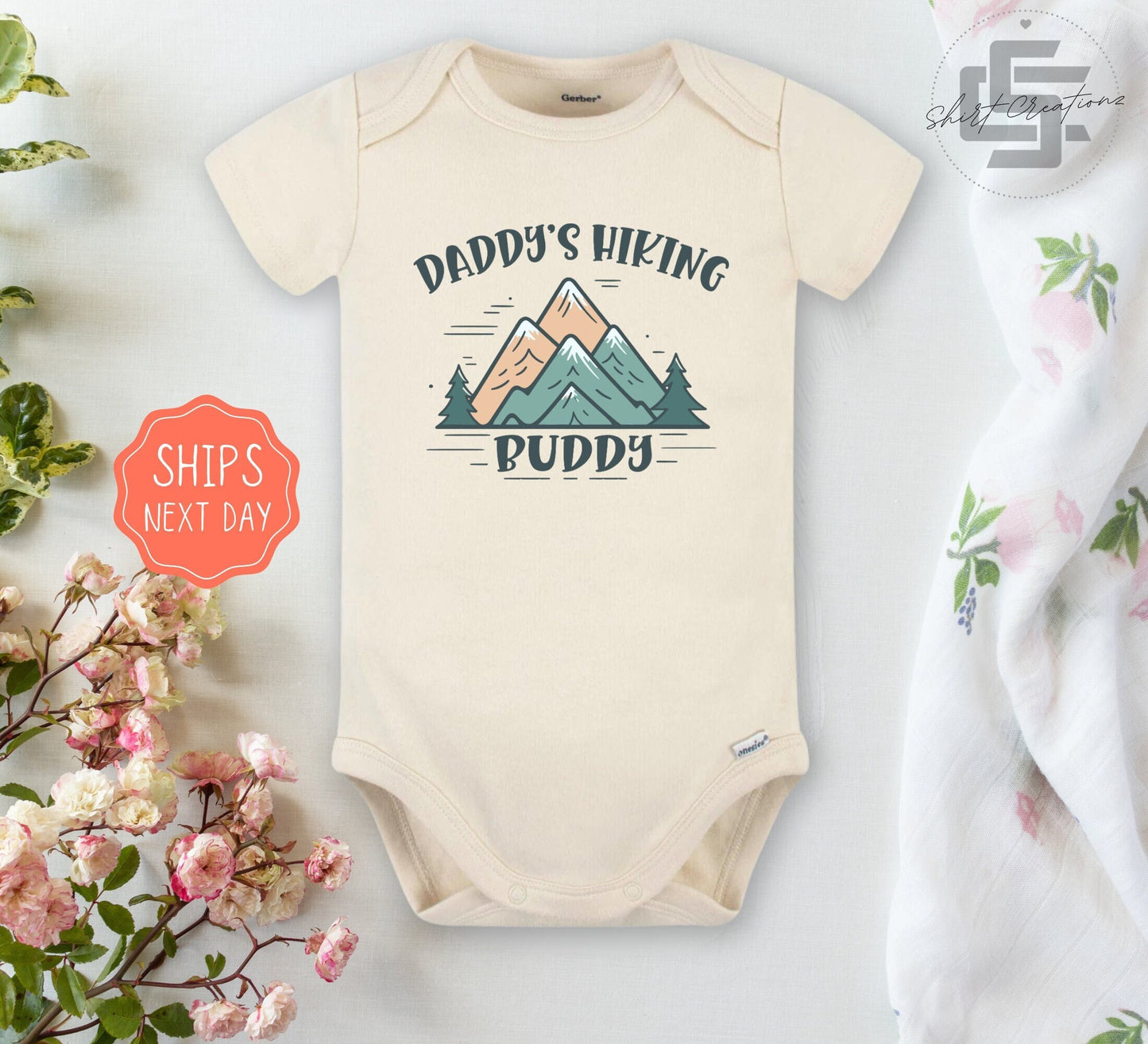 Daddy's hiking buddy Baby Onesie® Hiking baby Toddler tee, Outdoor adventure newborn bodysuit. Hiking with daddy newborn baby gift.
