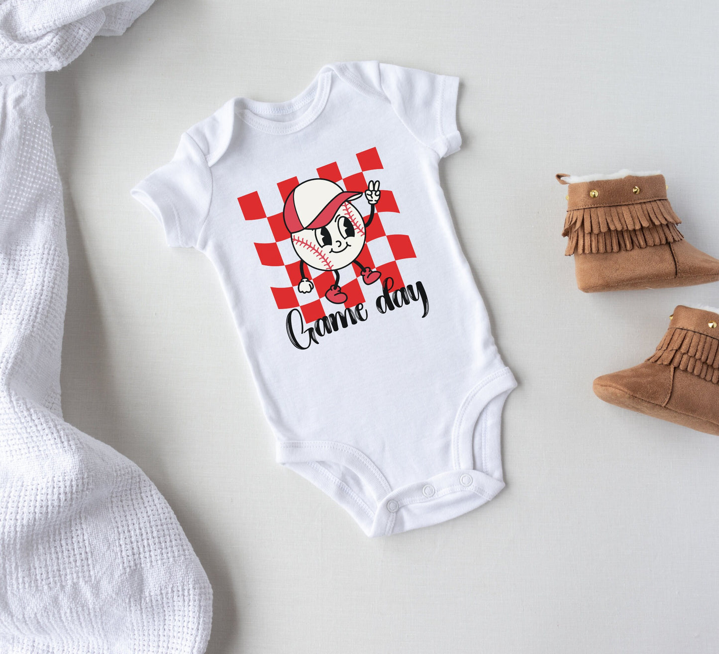 Game day Baseball baby Onesie® Baseball with baby Onesie®, newborn first baseball season gift. neutral game day baby bodysuit.