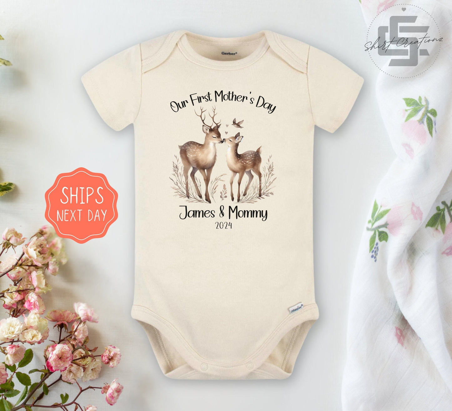 Gift for First Mother's day Onesie®, New mom baby Onesie® , Our first mothers day Personalized 2024. Newborn baby mothers day gift.