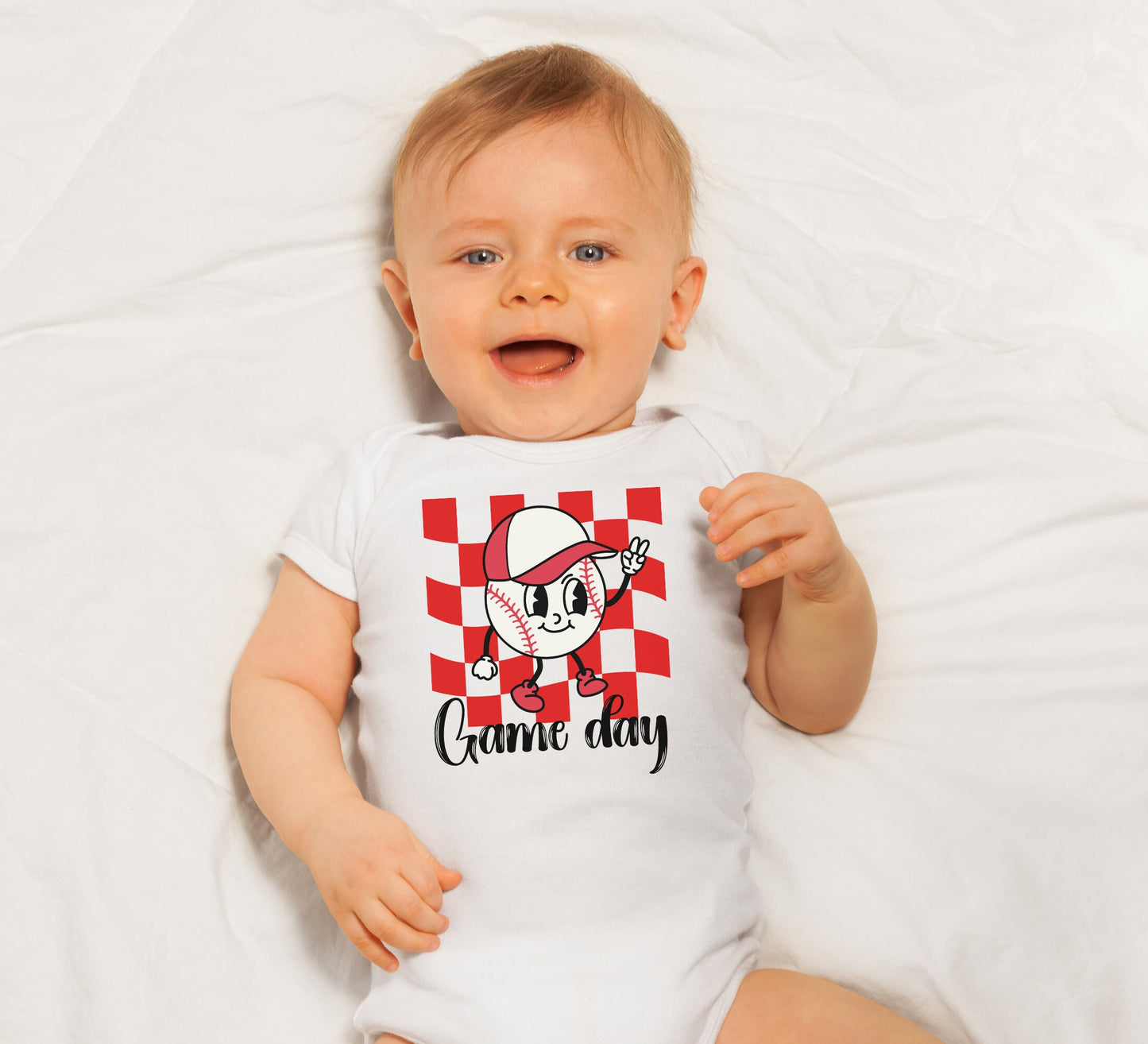 Game day Baseball baby Onesie® Baseball with baby Onesie®, newborn first baseball season gift. neutral game day baby bodysuit.