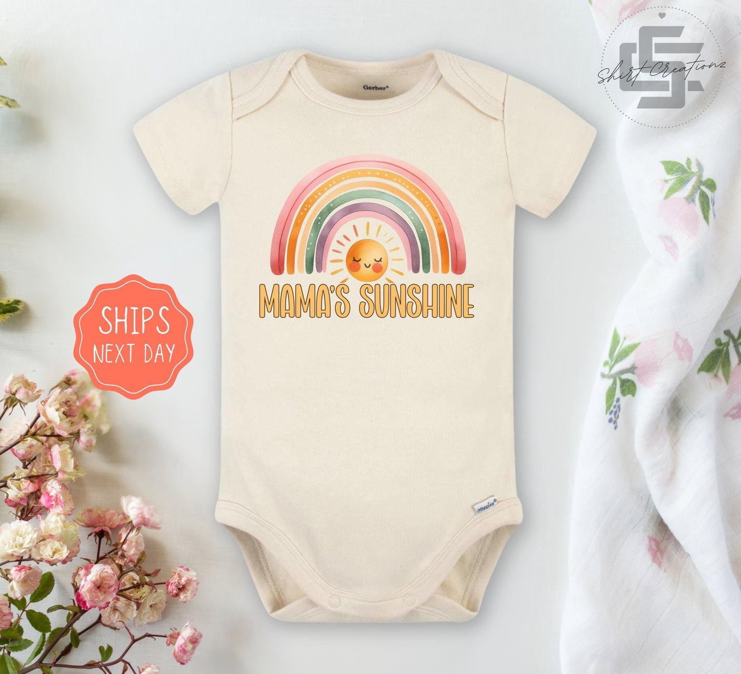 Mama's sunshine Baby Onesie® Rainbow baby Onesie®, Sunshine and Rainbow newborn body suit. Sunshine newborn baby gift.