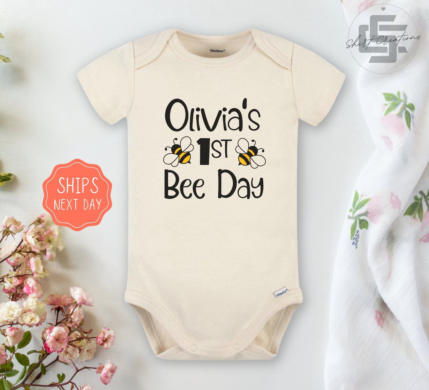 First Bee day party Onesie® first birthday baby Onesie®, personalized birthday name and age toddler shirt. first birthday bumble bee shirt.