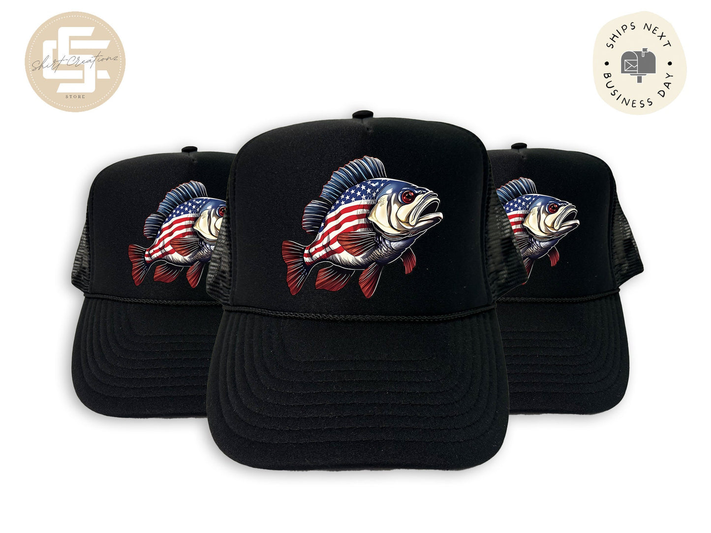 Foam Patriotic Fish Trucker Hat, Unisex Foam Trucker Hat, Trucker hats, Fishing Hat Gift