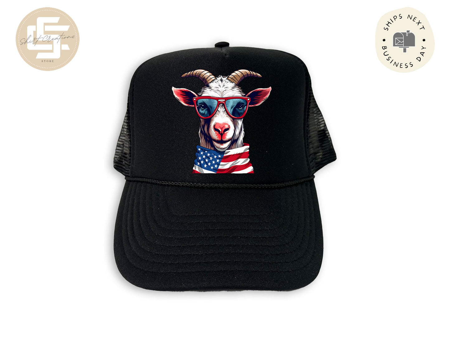 Foam Patriotic Goat Trucker Hat, Unisex Foam Trucker Hat, Trucker hats, Goat Hat Gift