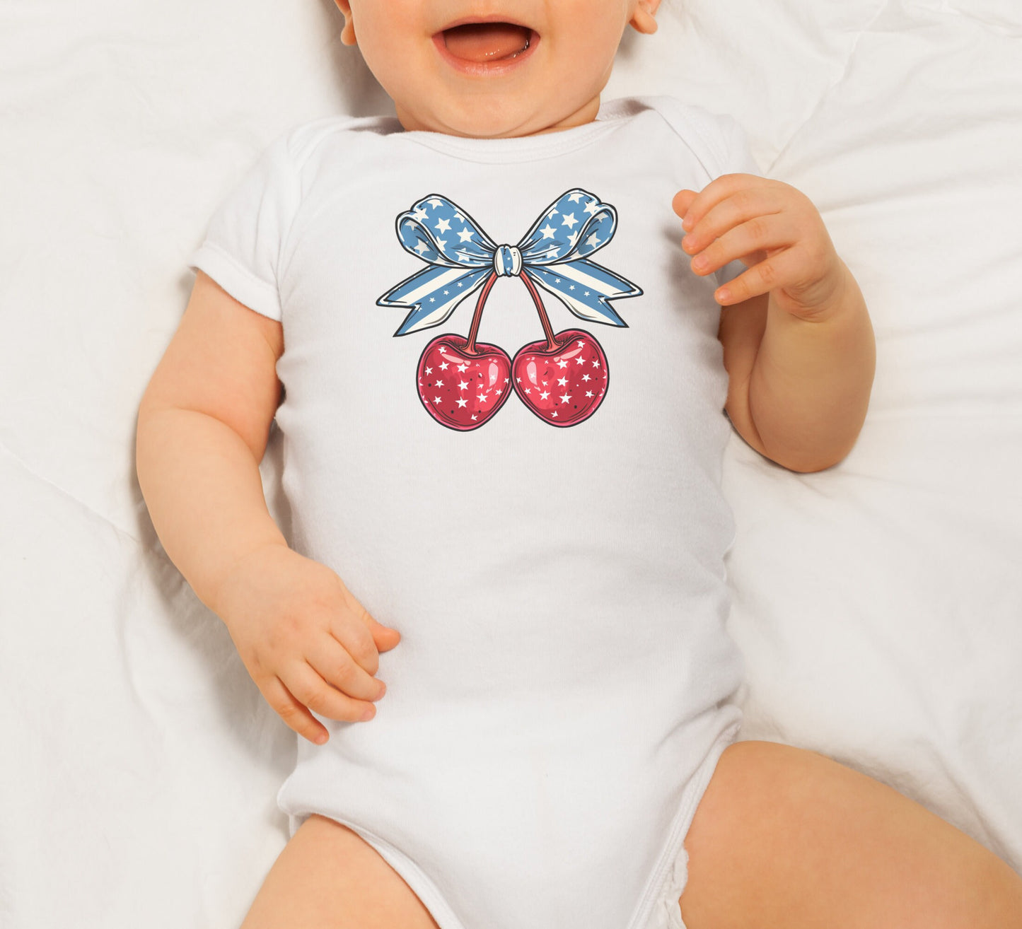 4th of July coquette cherry Baby Onesie® Forth of July baby Onesie®, coquette cherry newborn body suit. July 4th newborn baby gift.