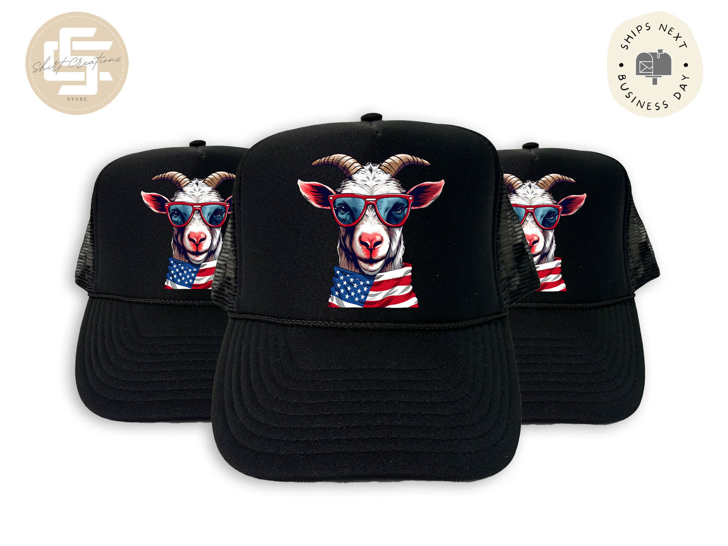 Foam Patriotic Goat Trucker Hat, Unisex Foam Trucker Hat, Trucker hats, Goat Hat Gift