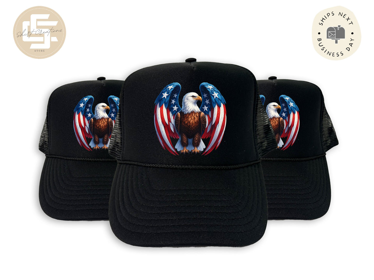 Foam Patriotic Eagle Trucker Hat, Unisex Foam Trucker Hat, Trucker hats, American Hat Gift