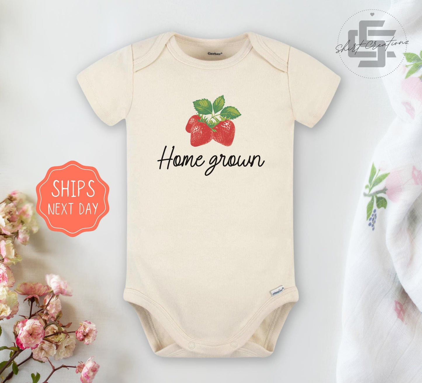 Home grown Baby Onesie® farmer baby Onesie®, Little farmer newborn body suit. baby strawberry newborn baby gift.