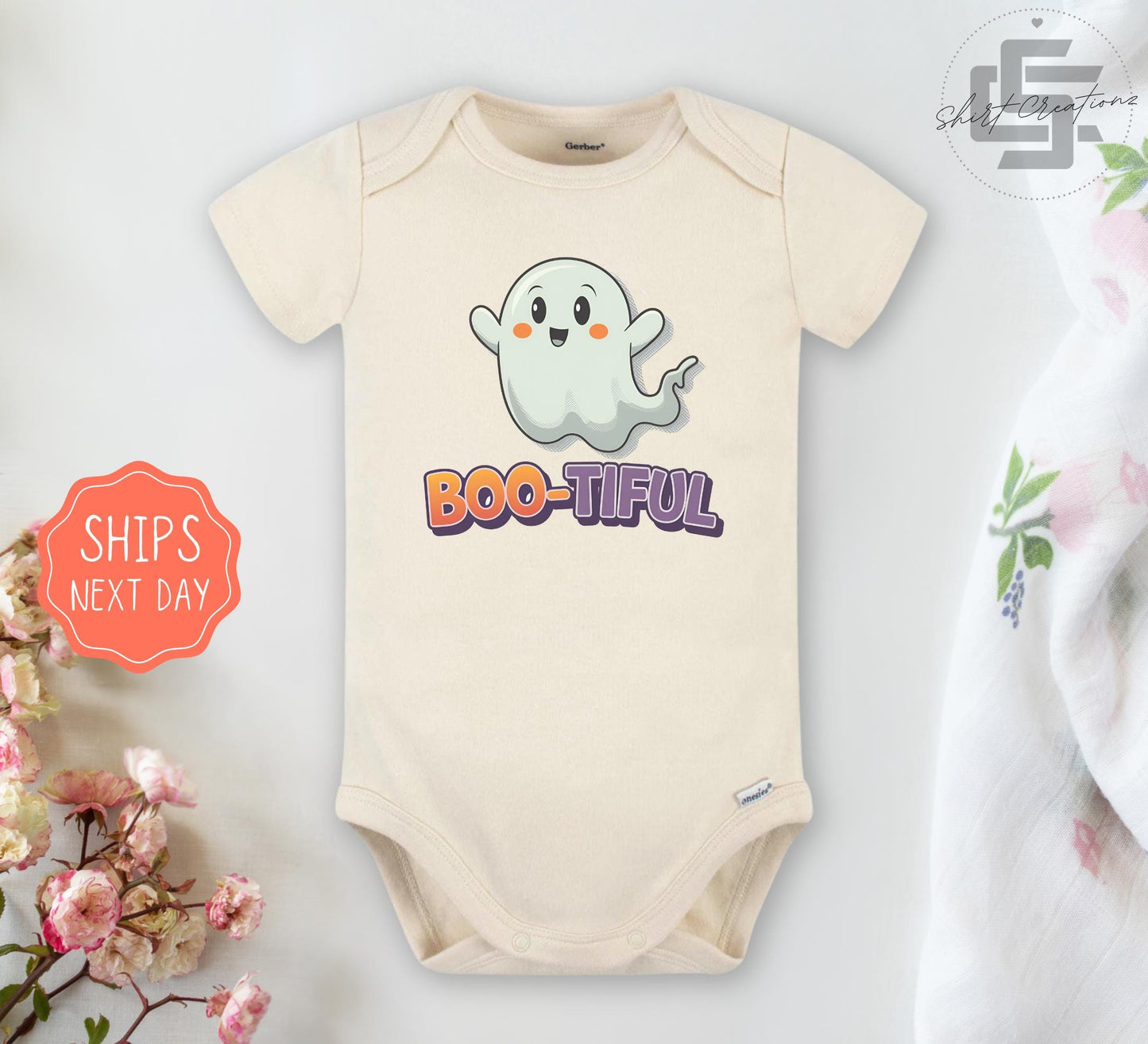 Halloween boo-tiful Baby Onesie®, Halloween Onesie®, spooky season body suit. cute baby gift.