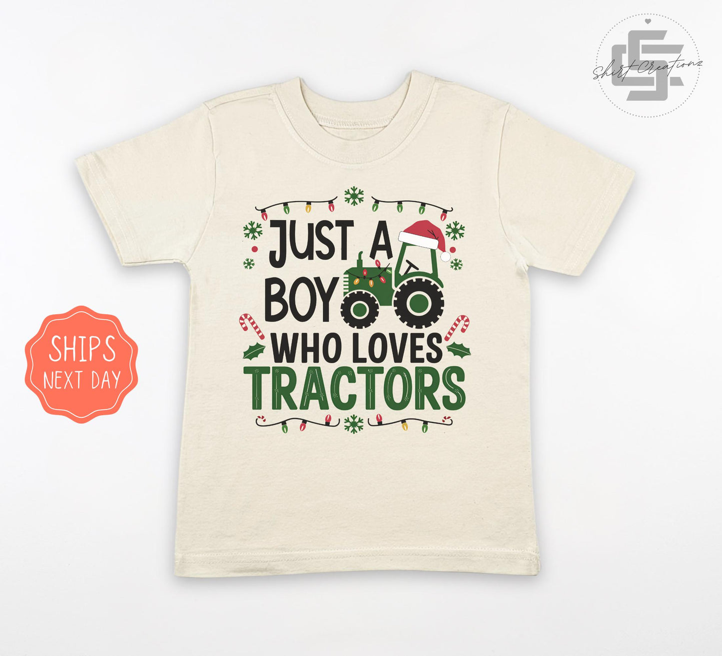 Christmas tractor baby Onesie®, just a boy who loves tractors Christmas newborn toddler tee, Farmer baby Onesie®, Christmas baby gift.