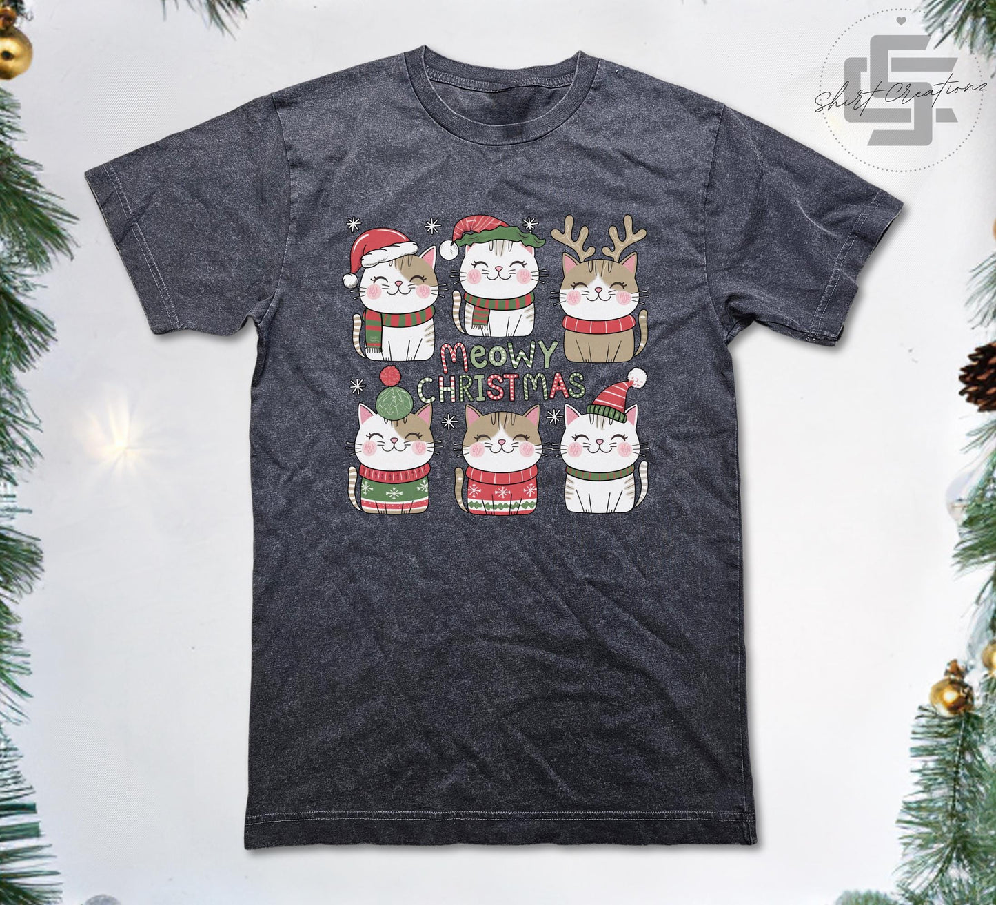 Cat Christmas Vintage T-Shirt, Meowy Christmas t shirt, Xmas cat lover shirt gift, Vintage tee shirt.