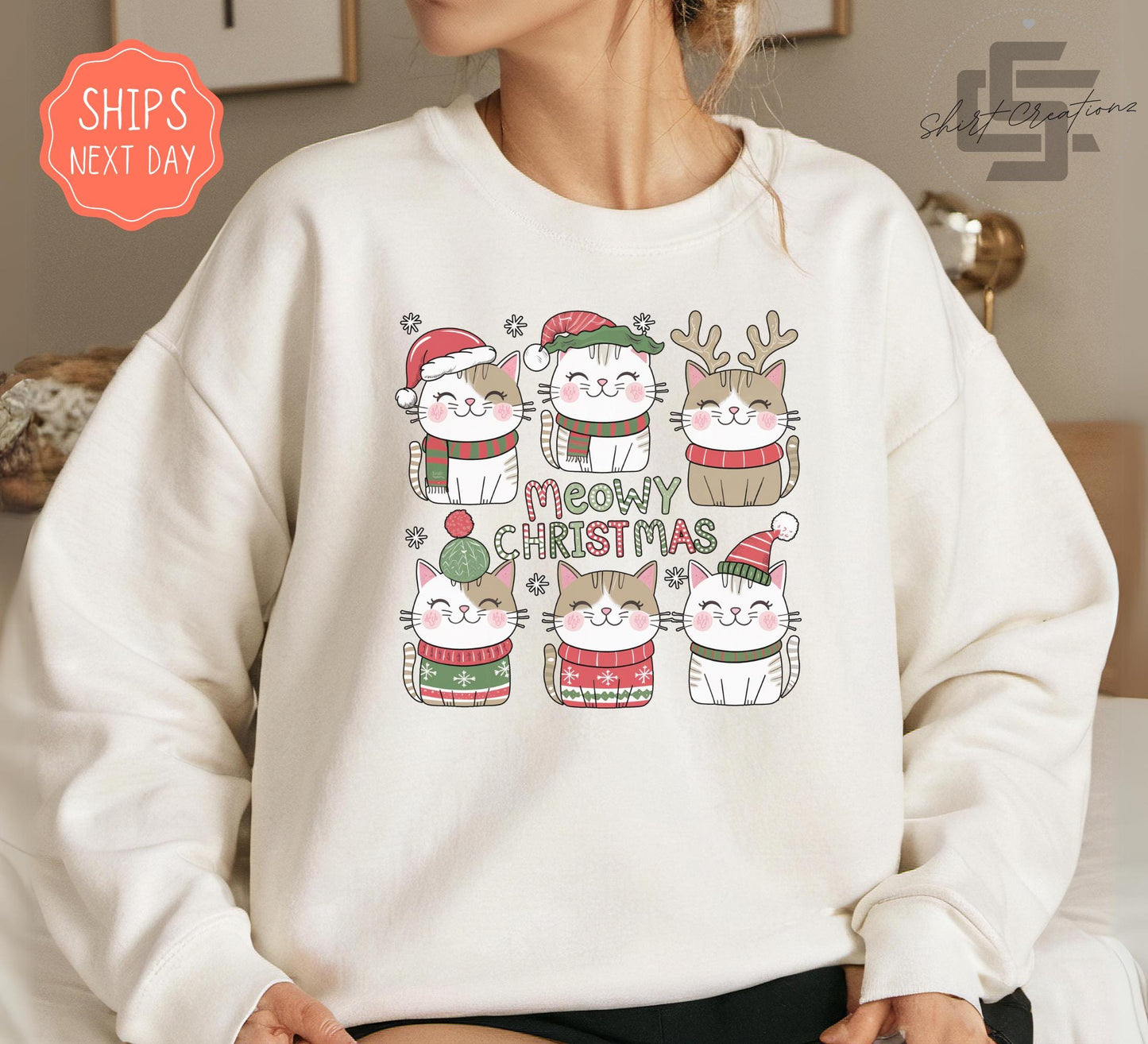 Cat Christmas sweatshirt, Funny cat holiday sweater, Cat lover crewneck sweatshirt, Gift for cat owner.