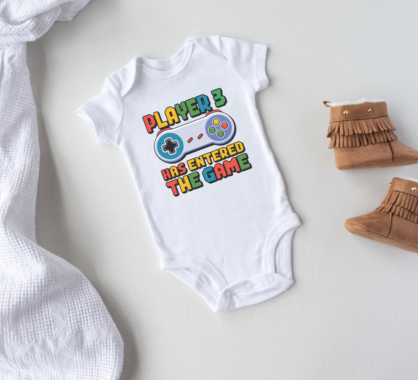 Player 3 has entered the game Baby Onesie®, Player three baby Onesie®, newborn baby body suit. Baby announcement gift, Gift for first baby.