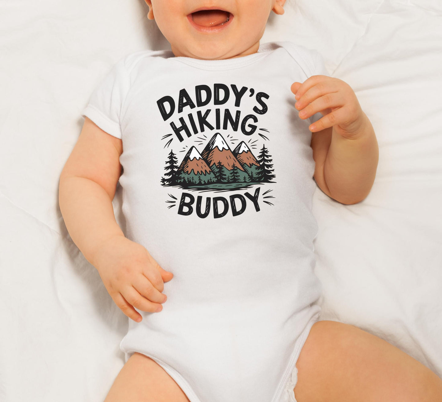 Daddy's hiking buddy Onesie®, Hiking baby body suit, outdoor adventure toddler Tee. Hiking newborn baby gift.