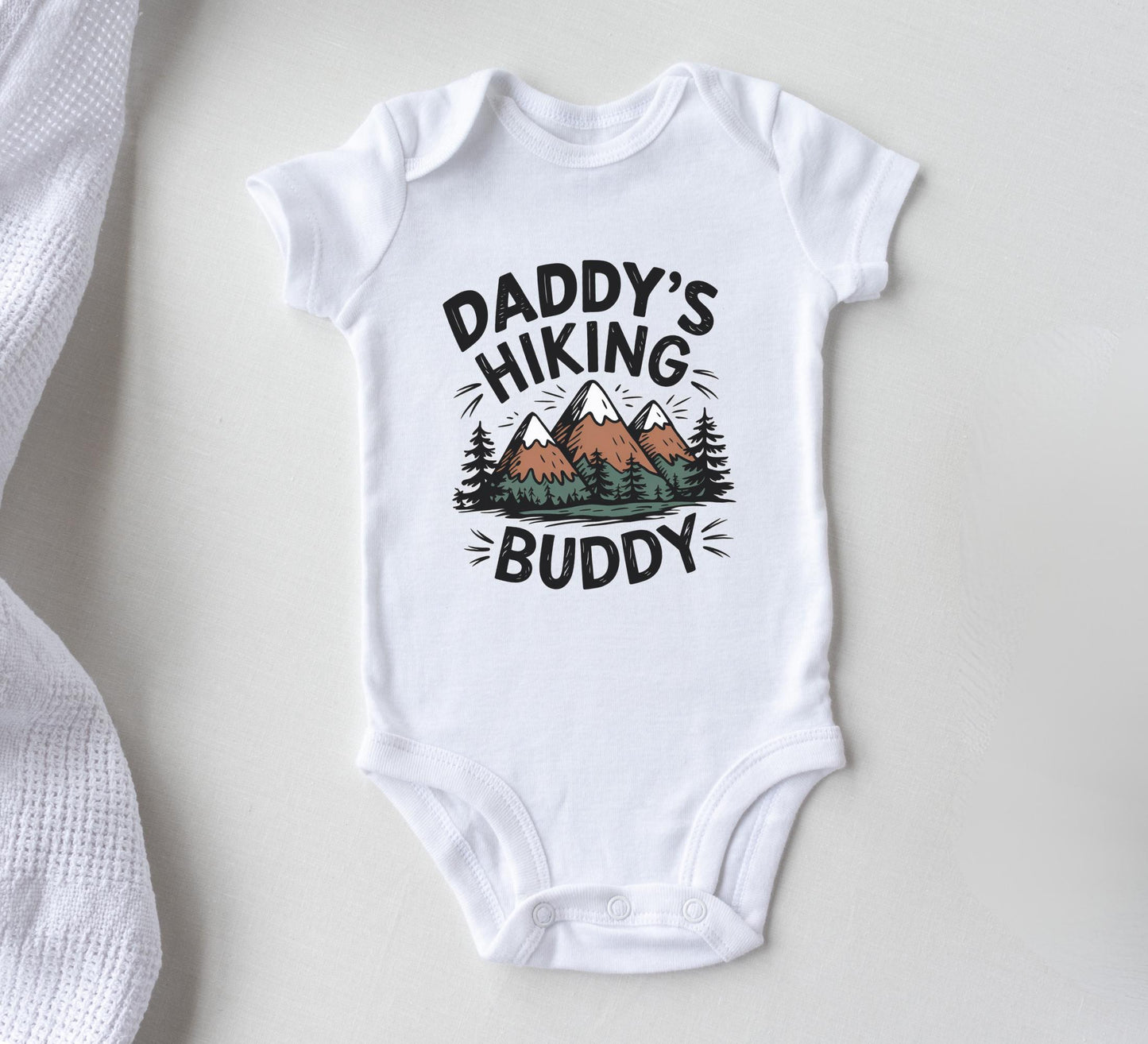 Daddy's hiking buddy Onesie®, Hiking baby body suit, outdoor adventure toddler Tee. Hiking newborn baby gift.