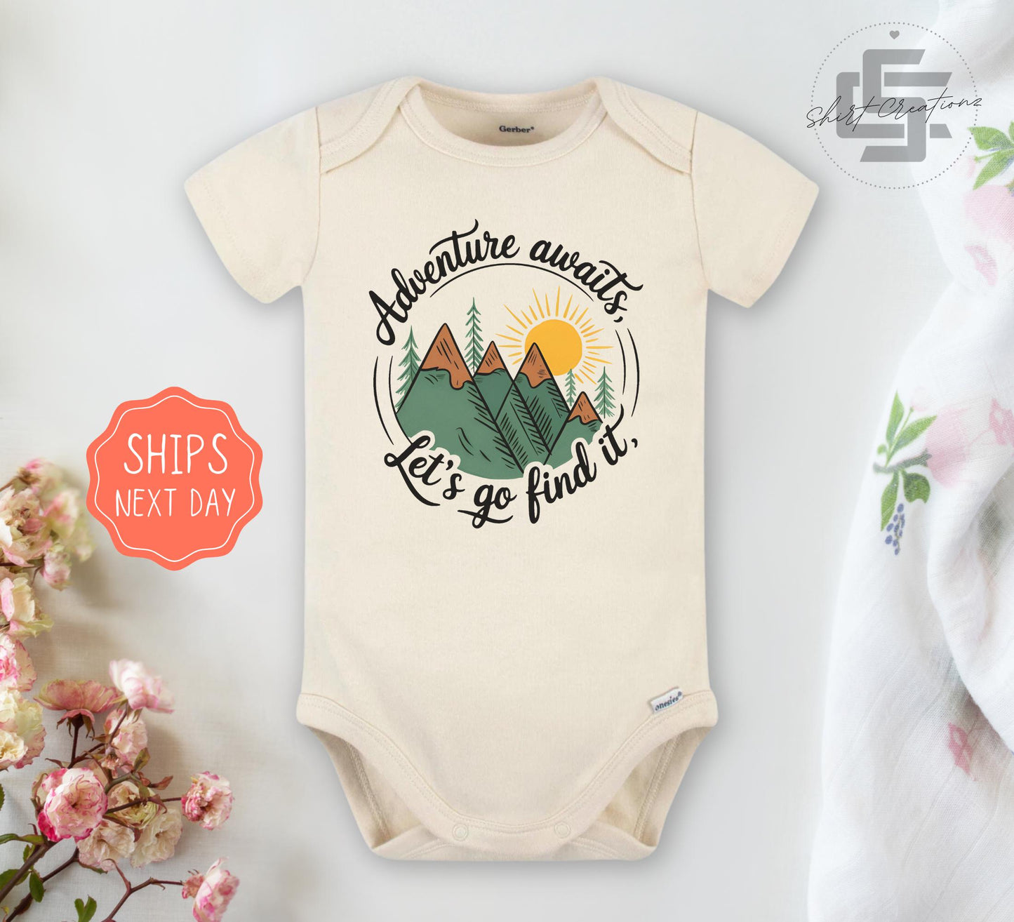 Adventure awaits Onesie®, Outdoor hiking baby bodysuit, camp toddler Tee. woodland newborn gift.