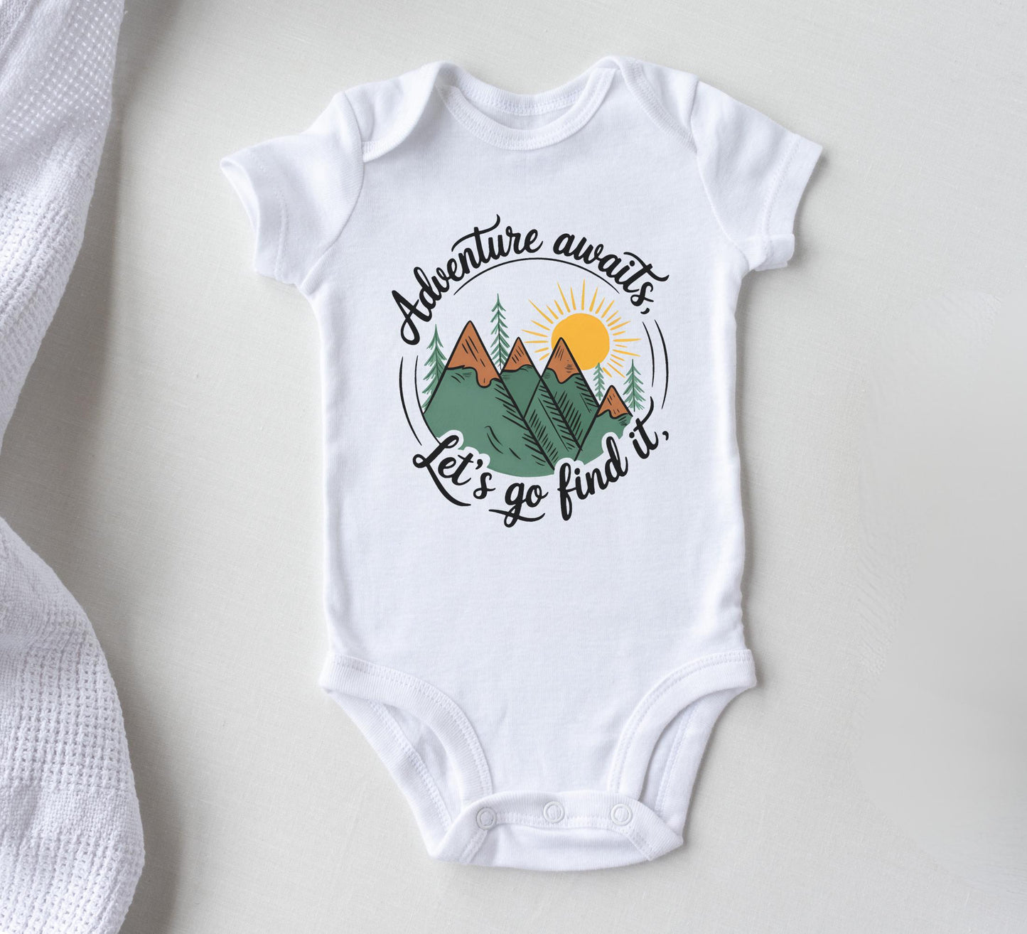 Adventure awaits Onesie®, Outdoor hiking baby bodysuit, camp toddler Tee. woodland newborn gift.