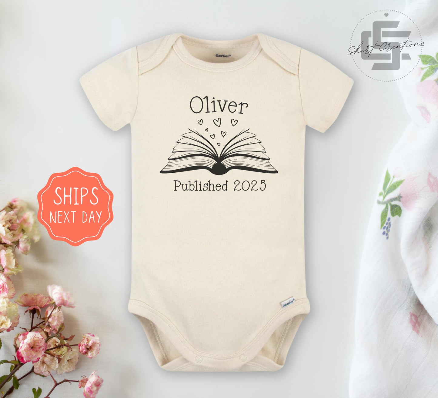 Book name baby Onesie®, Personalized name baby bodysuit, Book lover toddler Tee. Baby name newborn gift.