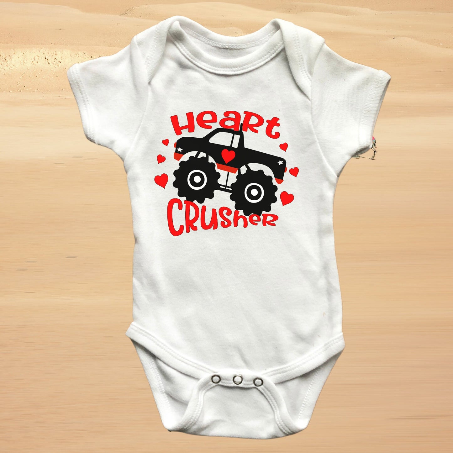 Heart crusher baby Onesie® - Valentines day baby Onesie®, monster truck baby Onesie®, baby's first Valentine body suit