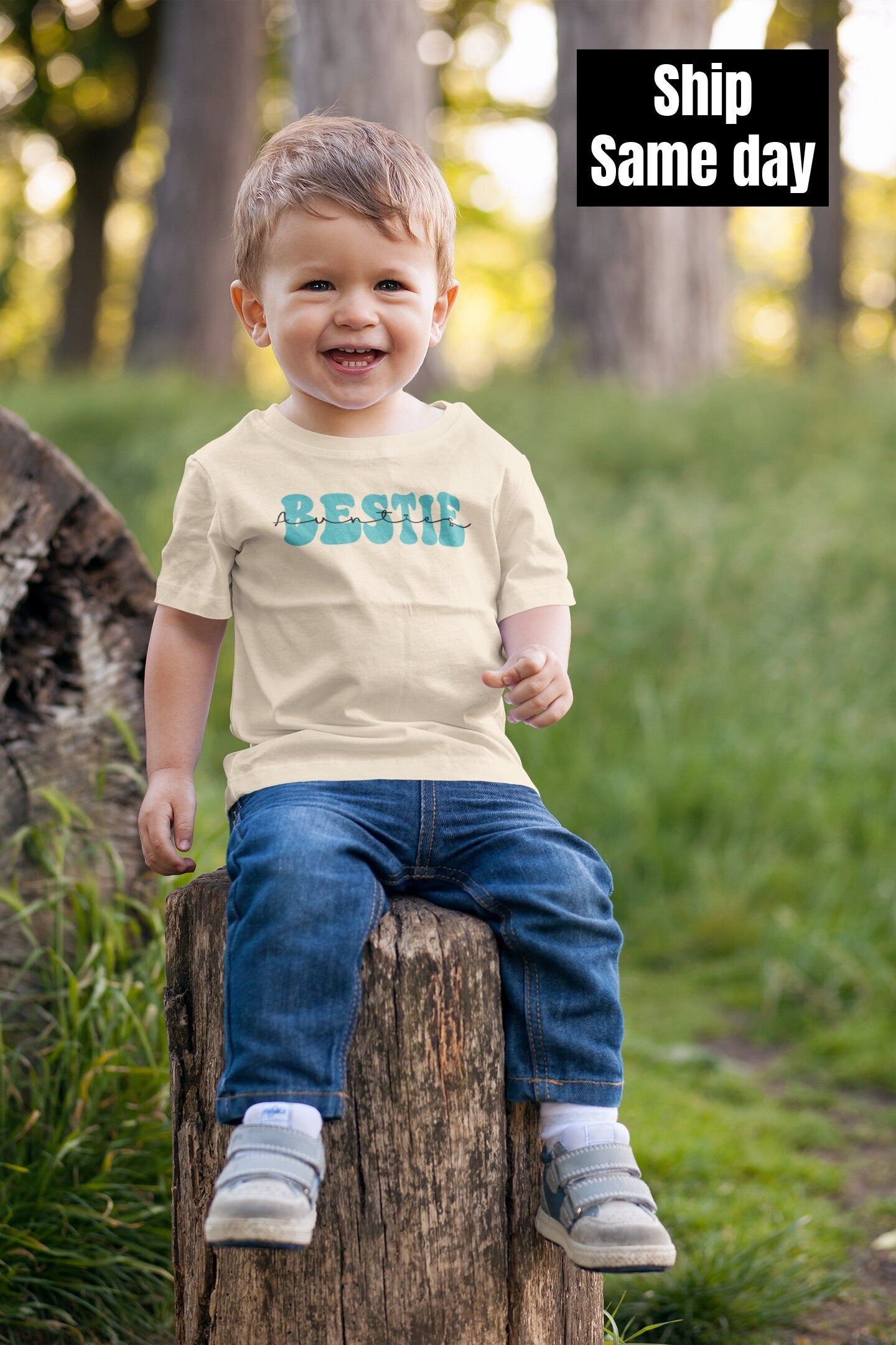 Auntie's Bestie Natural Toddler T-Shirt, funny kids shirt, toddler gift shirt.