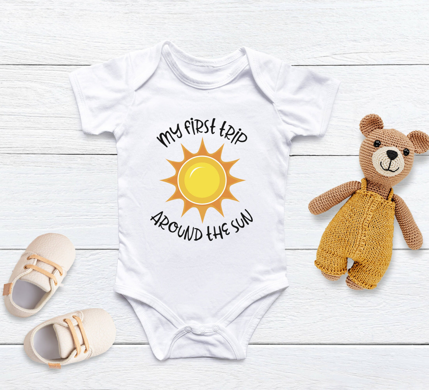 First trip around the sun Baby Onesie®, first birthday baby Onesie®, birthday baby body suit. cute baby gift.