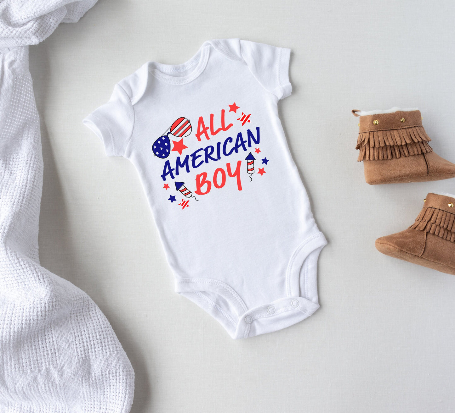 All American boy Onesie®, 4th of July baby Onesie®, baby announcement body suit. cute baby gift.