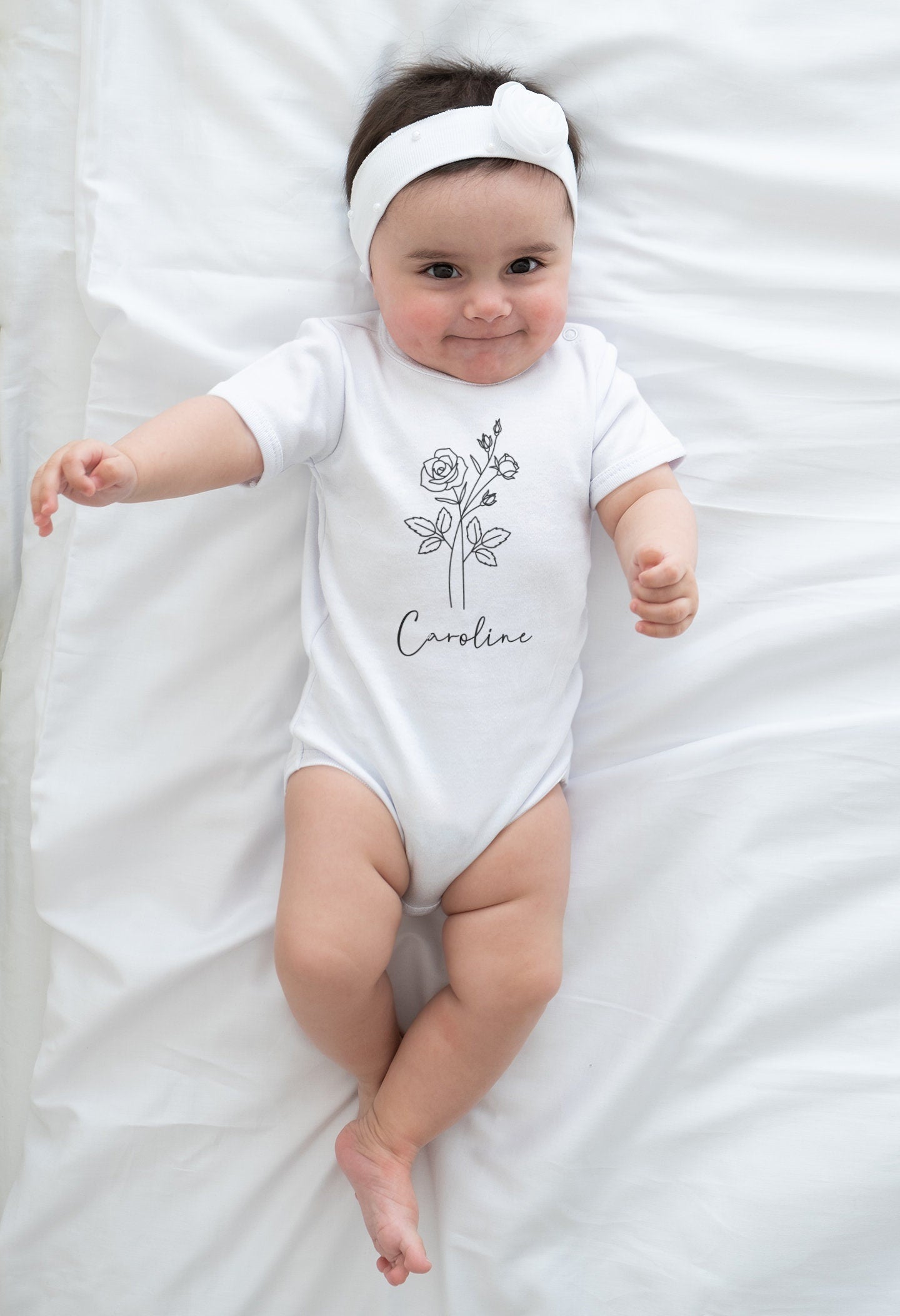 Birth month flower baby Onesie® Personalized birth flower baby Onesie®, cute personalized newborn body suit. newborn baby gift.