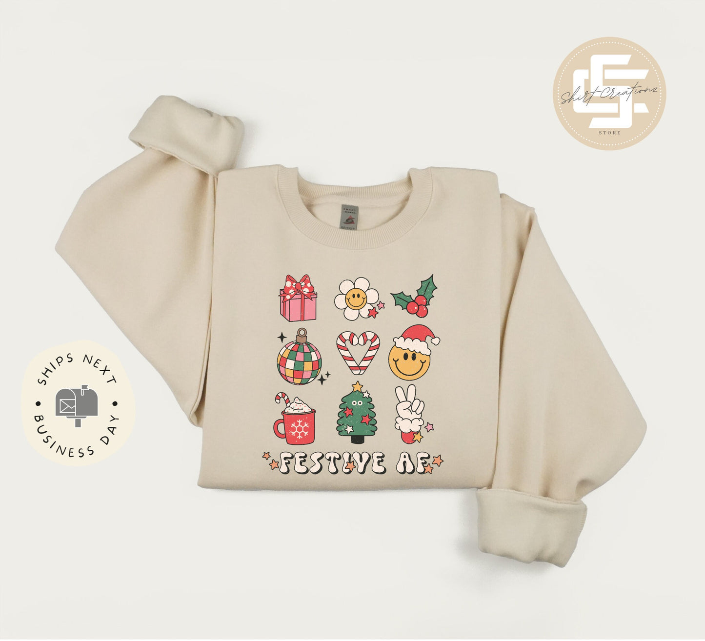 Festive af sweatshirt, Cute Christmas sweater, Thanksgiving crewneck sweatshirt, Xmas gift sweater.
