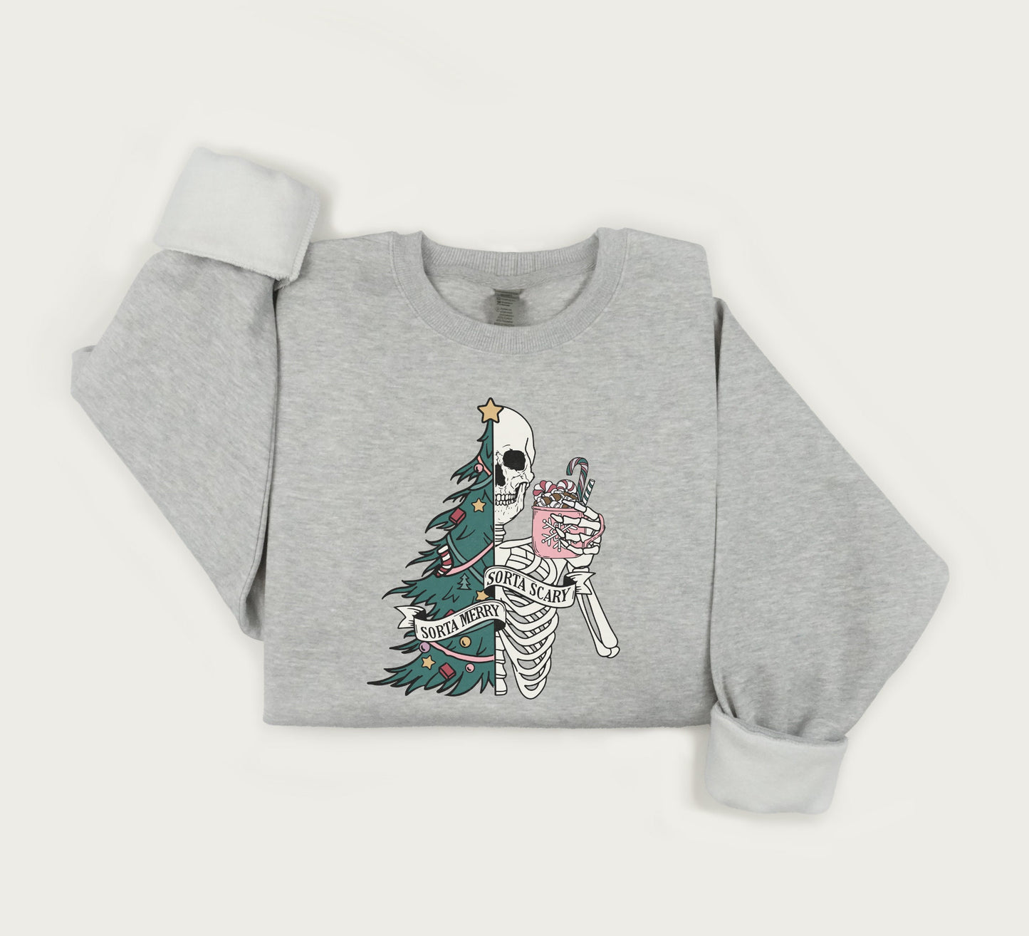 Sorta merry sorta scary xmas sweatshirt, Cute Christmas sweater, Christmas tree crewneck sweatshirt, Xmas gift sweater.
