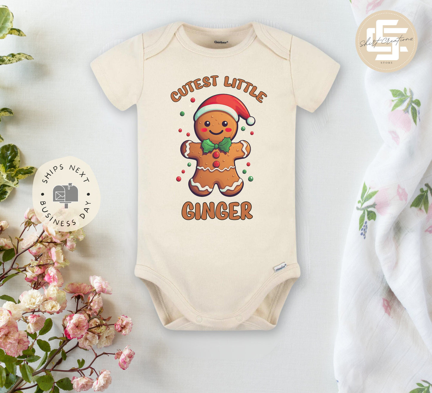Cutest little ginger Baby Onesie®, Christmas baby Onesie®, baby announcement body suit. Christmas baby gift.