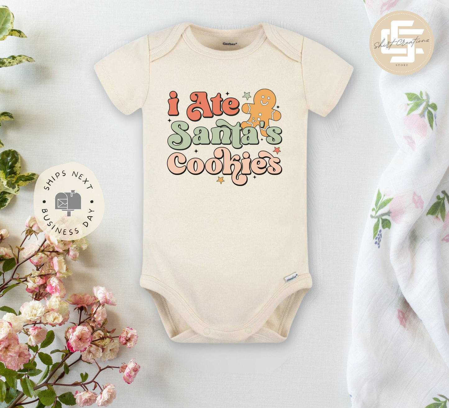 I ate Santa's cookies Baby Onesie®, Christmas baby Onesie®, baby announcement body suit. Christmas baby gift.